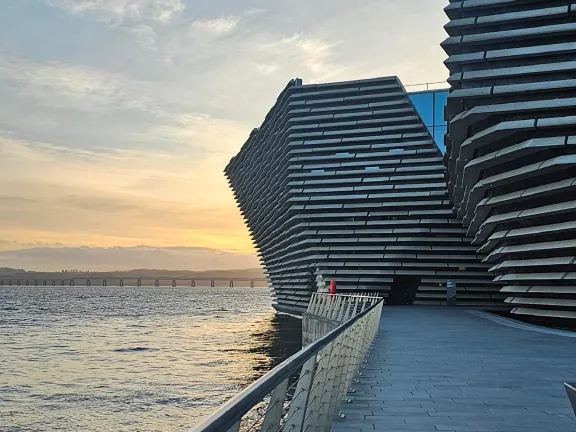 Dundee's waterfront including the V&A Museum, photographed in 2025